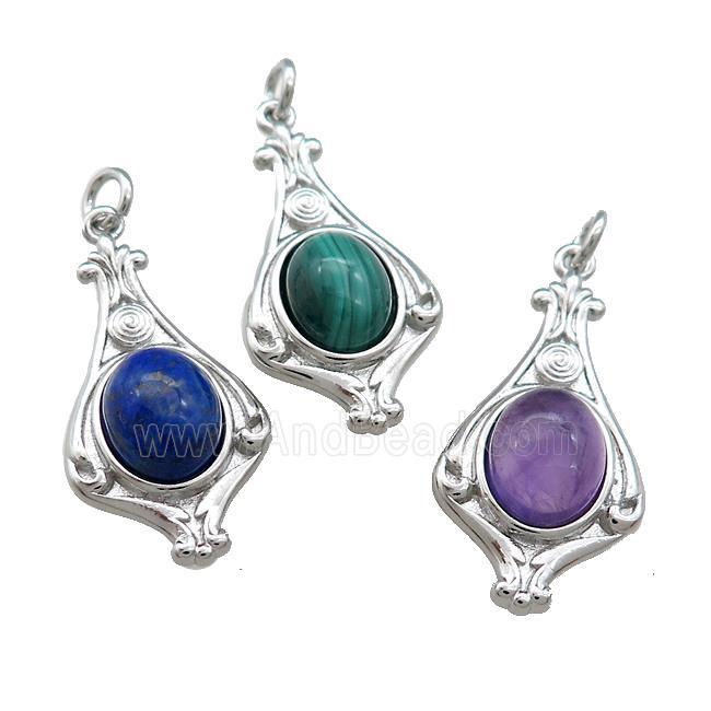 Copper Pendant Pave Gemstone Platinum Plated Mixed
