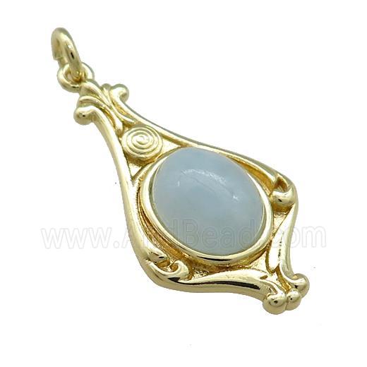 Copper Pendant Pave Aquamarine Gold Plated