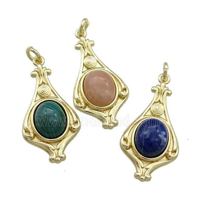 Copper Pendant Pave Gemstone Gold Plated Mixed