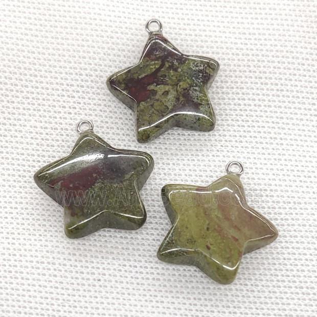 Natural Dragon Bloodstone Star Pendant Green