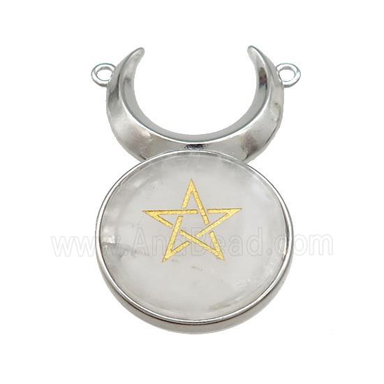 Clear Quartz Star Symbols Alloy Moon Pendant Platinum Plated
