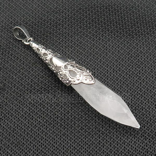 Natural Clear Quartz Pendulum Pendant Platinum Plated