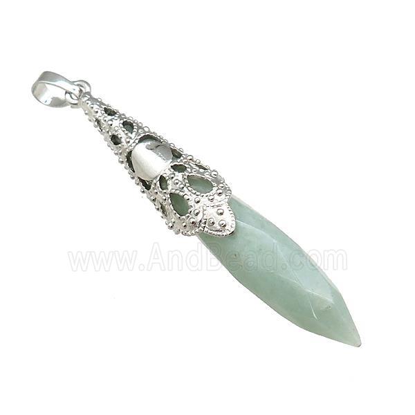 Natural Green Aventurine Pendulum Pendant Platinum Plated