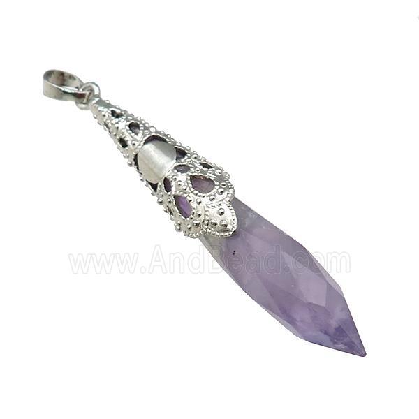 Natural Purple Amethyst Pendulum Pendant Platinum Plated