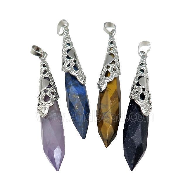Natural Gemstone Pendulum Pendant Platinum Plated Mixed