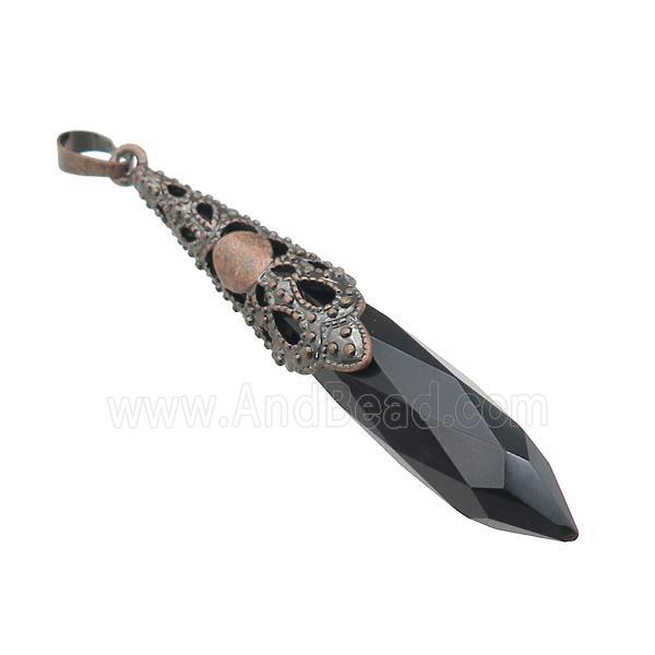 Natural Black Obsidian Pendulum Pendant Antique Red