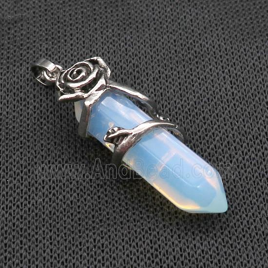 White Opalite Prism Pendant Alloy Flower Wrapped