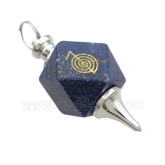 Natural Blue Lapis Lazuli Dowsing Pendulum Polygon Alloy Platinum Plated