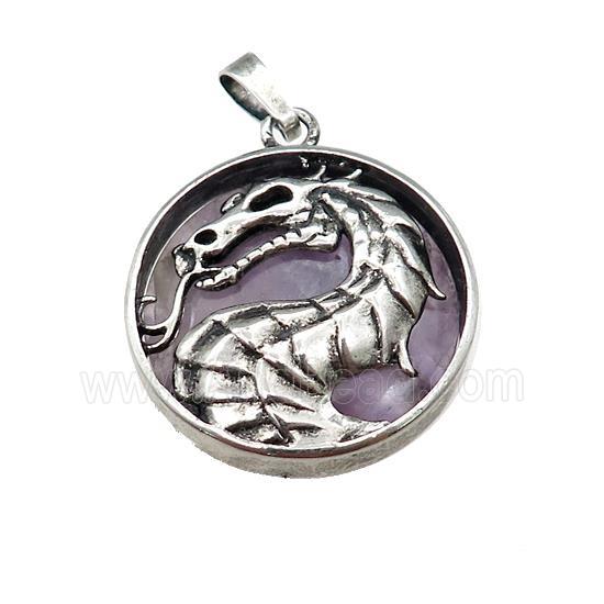 Alloy Zinc Dragon Pendant With Purple Amethyst Antique Silver
