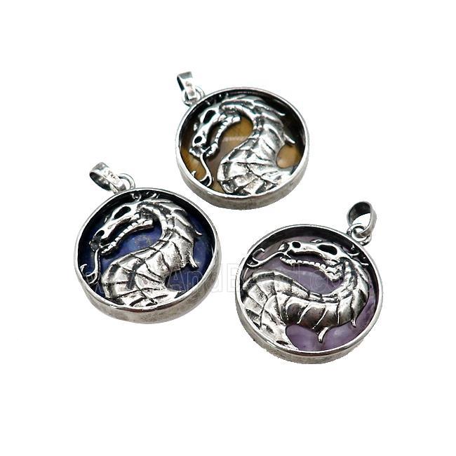 Alloy Zinc Dragon Pendant With Gemstone Antique Silver Mixed
