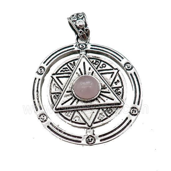Zinc Alloy David Star Pendant Pave Rose Quartz Circle Antique Silver