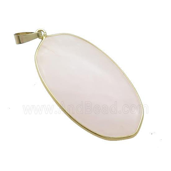 Natural Pink Rose Quartz Oval Pendant Gold Plated