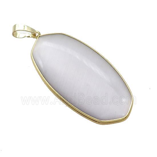 White Cat Eye Glass Oval Pendant Gold Plated