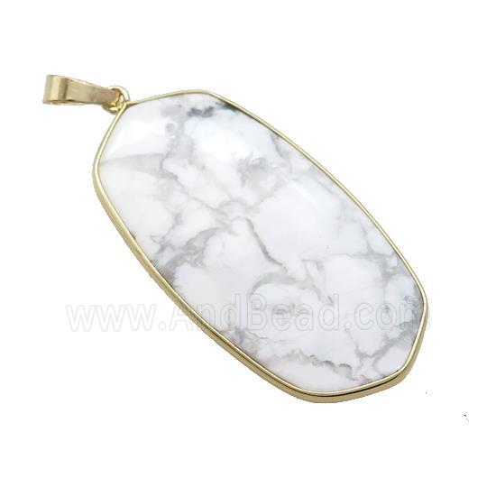 Natural White Howlite Turquoise Oval Pendant Gold Plated
