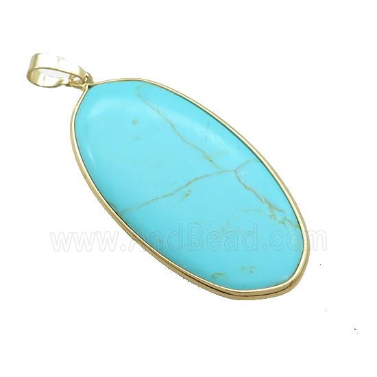 Howlite Turquoise Oval Pendant Teal Dye Gold Plated