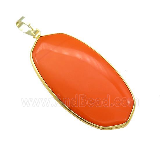 Orange Howlite Oval Pendant Dye Gold Plated
