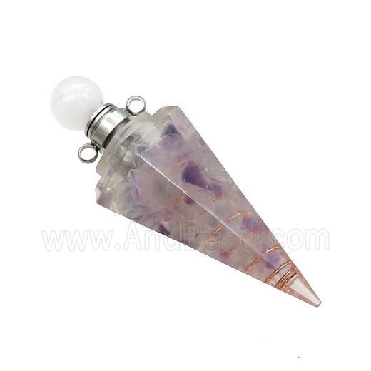 Natural Fluorite Chips Perfume Bottle Pendant Resin Cone Platinum Plated
