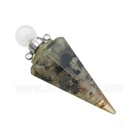 Natural Black Rutilated Quartz Chips Perfume Bottle Pendant Resin Cone Platinum Plated
