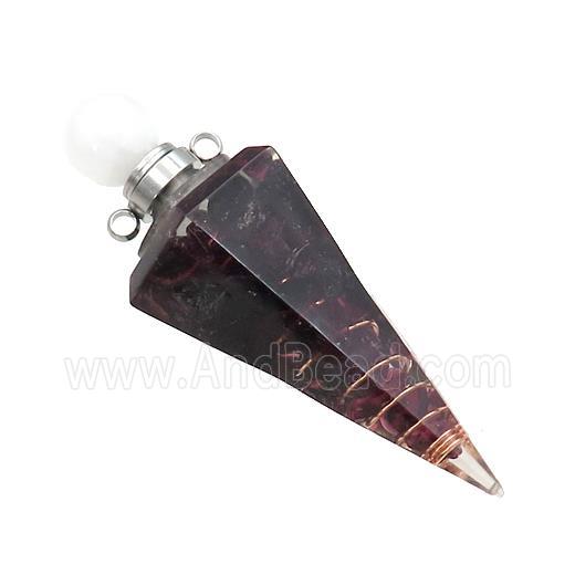 Natural Garnet Chips Perfume Bottle Pendant Resin Cone Platinum Plated