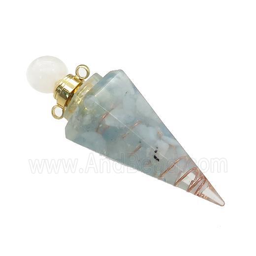Natural Aquamarine Chips Perfume Bottle Pendant Resin Cone Gold Plated