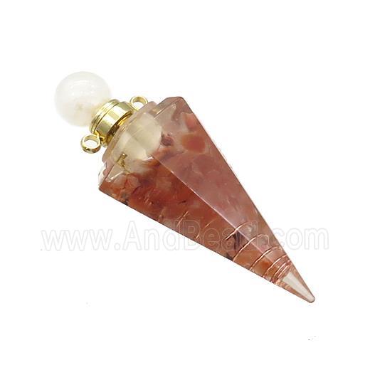 Red Carnelian Chips Perfume Bottle Pendant Resin Cone Gold Plated