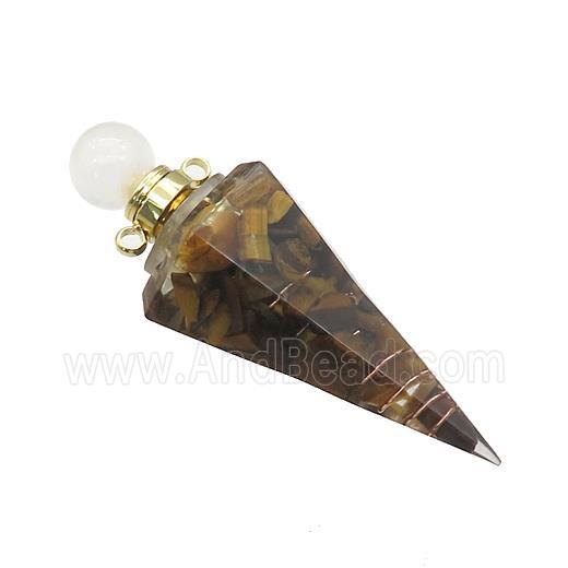 Tiger Eye Stone Chips Perfume Bottle Pendant Resin Cone Gold Plated