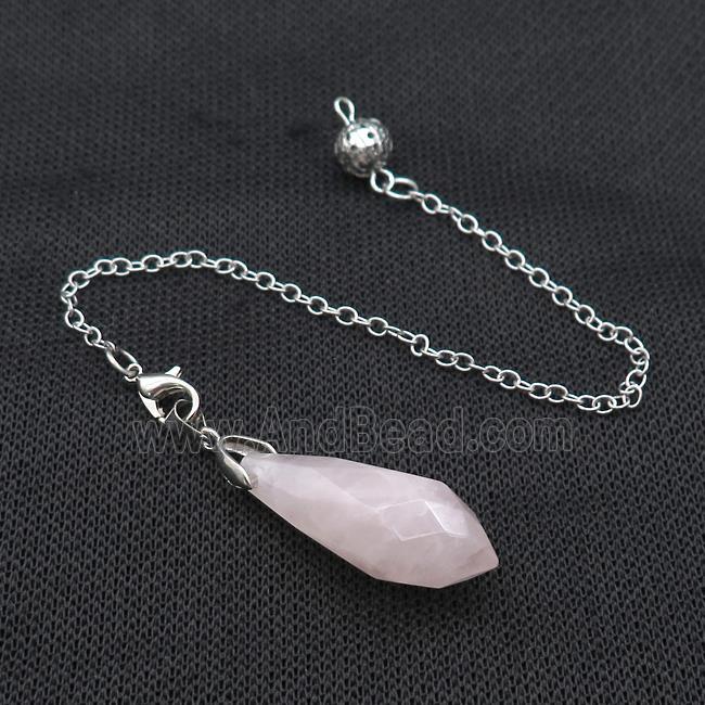 Natural Pink Rose Quartz Pendulum Pendant With Copper Chain Platinum Plated