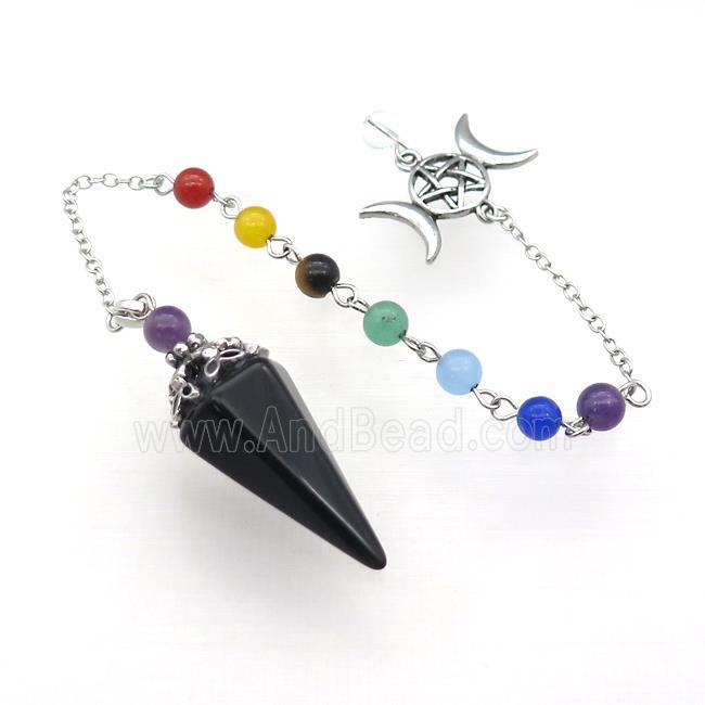 Black Obsidian Pendulum Pendant With Gemstone Chakra Chain Platinum Plated
