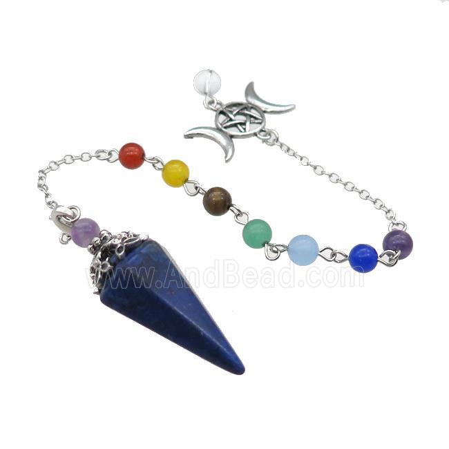 Blue Lapis Lazuli Pendulum Pendant With Gemstone Chakra Chain Platinum Plated