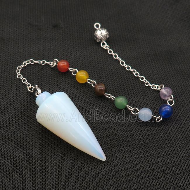 White Opalite Pendulum Pendant With Gemstone Chakra Chain Platinum Plated