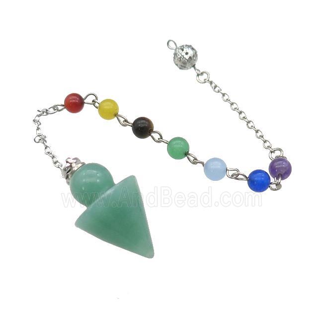 Natural Green Aventurine Pendulum Pendant With Gemstone Chakra Chain Platinum Plated