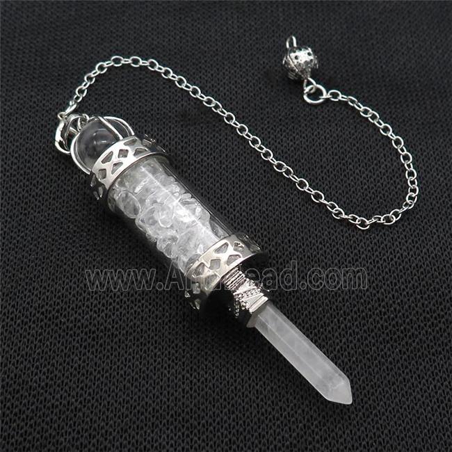 Clear Quartz Chips Pendulum Pendant Crystal With Copper Chain Platinum Plated