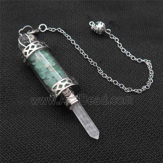Green Aventurine Chips Pendulum Pendant Crystal With Copper Chain Platinum Plated