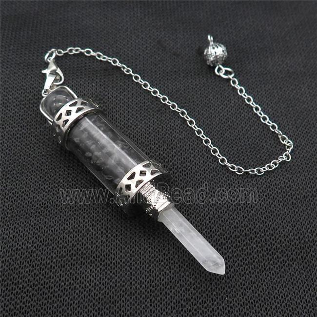 Black Obsidian Chips Pendulum Pendant Crystal With Copper Chain Platinum Plated