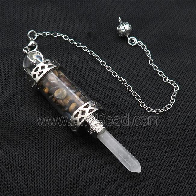 Tiger Eye Stone Chips Pendulum Pendant Crystal With Copper Chain Platinum Plated
