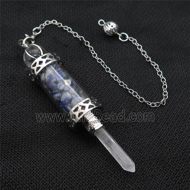 Blue Lapis Lazuli Chips Pendulum Pendant Crystal With Copper Chain Platinum Plated