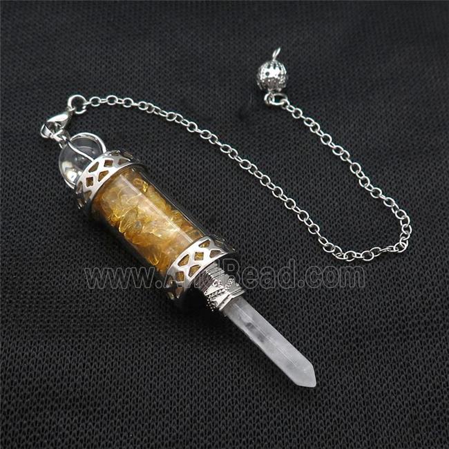 Yellow Citrine Chips Pendulum Pendant Crystal With Copper Chain Platinum Plated