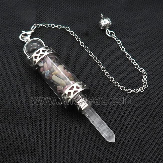 Multicolor Tourmaline Chips Pendulum Pendant Crystal With Copper Chain Platinum Plated