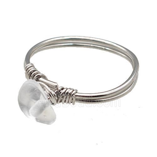 Copper Rings With Clear Quartz Wire Wrapped Platinum Plated
