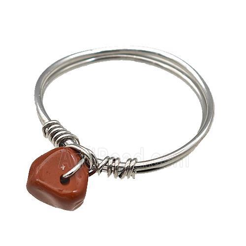 Copper Rings With Red Jasper Wire Wrapped Platinum Plated
