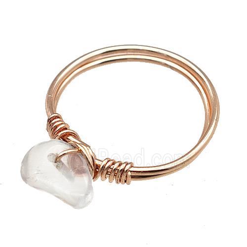 Copper Rings With Clear Quartz Wire Wrapped Rose Gold