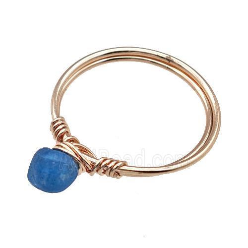 Copper Rings With Apatite Wire Wrapped Rose Gold