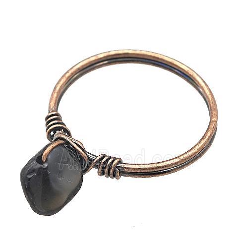 Copper Rings With Black Obsidian Wire Wrapped Antique Red