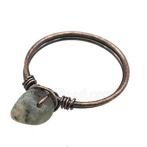 Copper Rings With Labradorite Wire Wrapped Antique Red