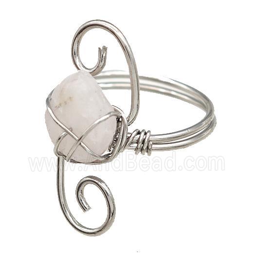 Copper Rings With Rose Quartz Wire Wrapped Platinum Plated