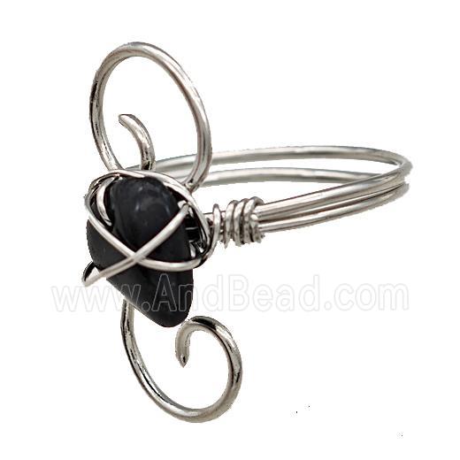 Copper Rings With Black Obsidian Wire Wrapped Platinum Plated