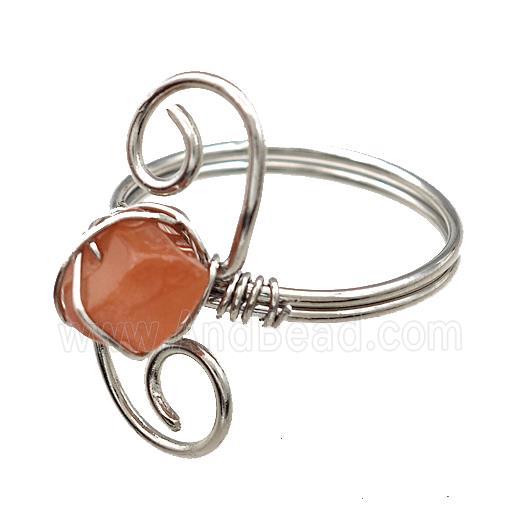 Copper Rings With Red Carnelian Wire Wrapped Platinum Plated