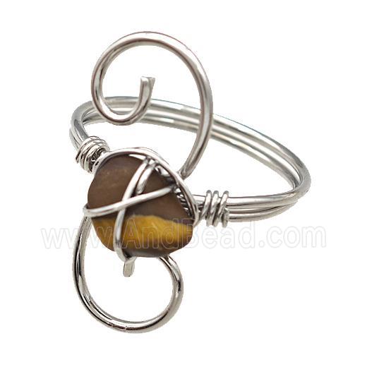 Copper Rings With Tiger Eye Stone Wire Wrapped Platinum Plated