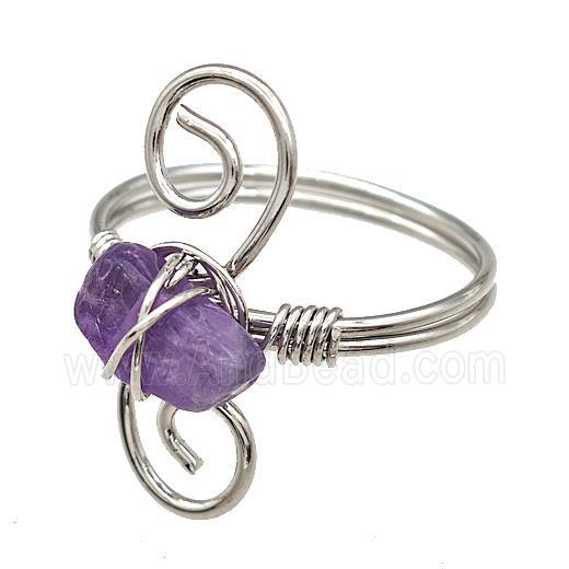 Copper Rings With Purple Amethyst Wire Wrapped Platinum Plated