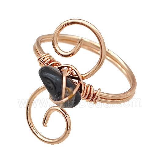 Copper Rings With Black Obsidian Wire Wrapped Rose Gold